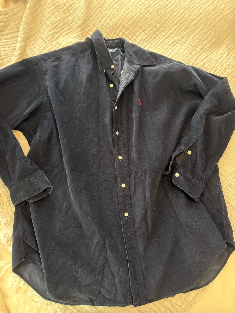 Ralph Lauren Navy Corduroy Button-Down Shirt with Red Pony Blake Cotton EUC 1101